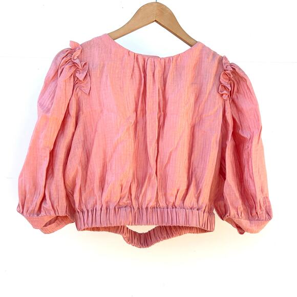 Current Air Crop Top Puff Sleeve Skirt Set Co-Ord Outfit Pink Cottagecore Small - Picture 3 of 11